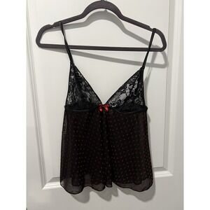 ✨ Kissable by Coquette Lingerie Top Black Red Hearts One Size‎ Sexy Sheer